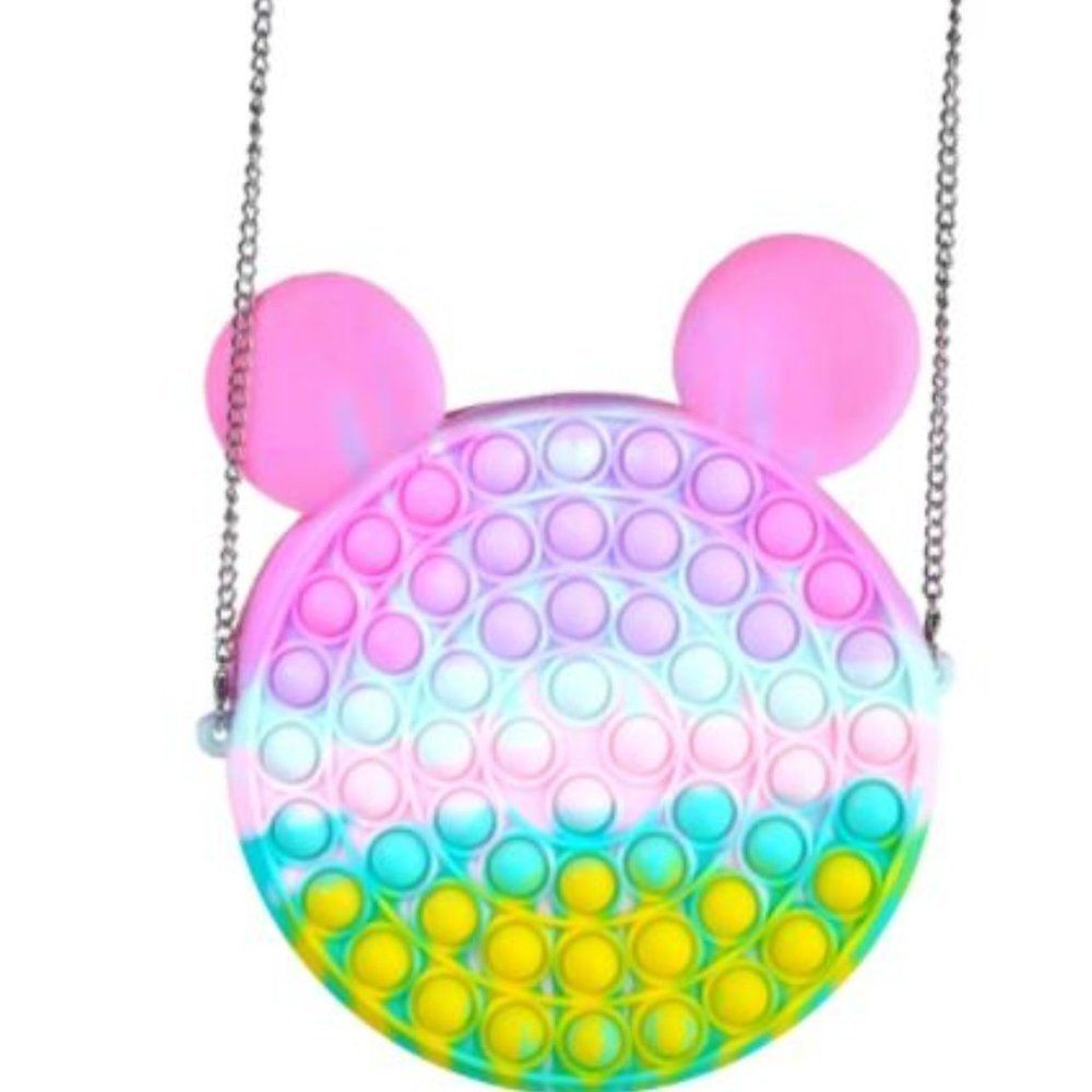 Macaron Mouse Pop Fidget Purse with Metal Chain